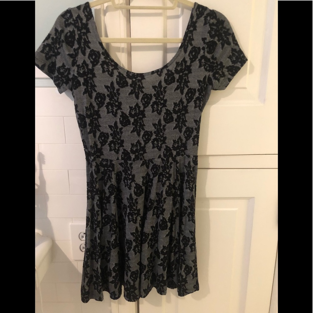 Grey dress with black flowers